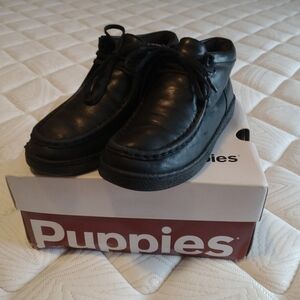 Hush Puppies Black Leather Moc Toe Lace-Up Shoes